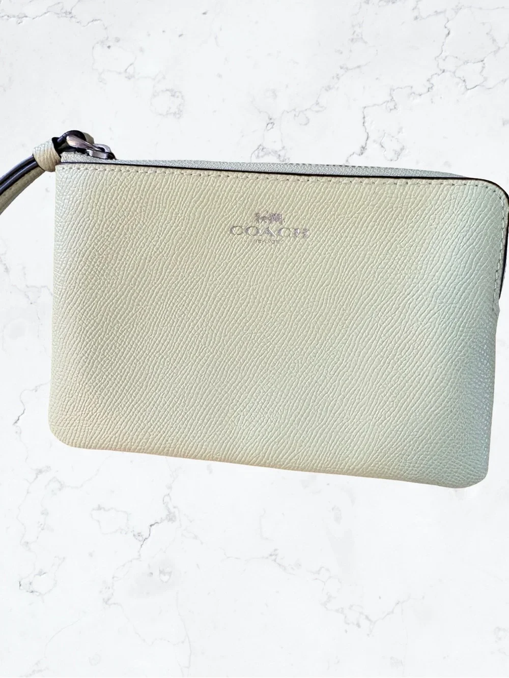 COACH Light Yellow Green Leather Wristlet Pouch with Strap